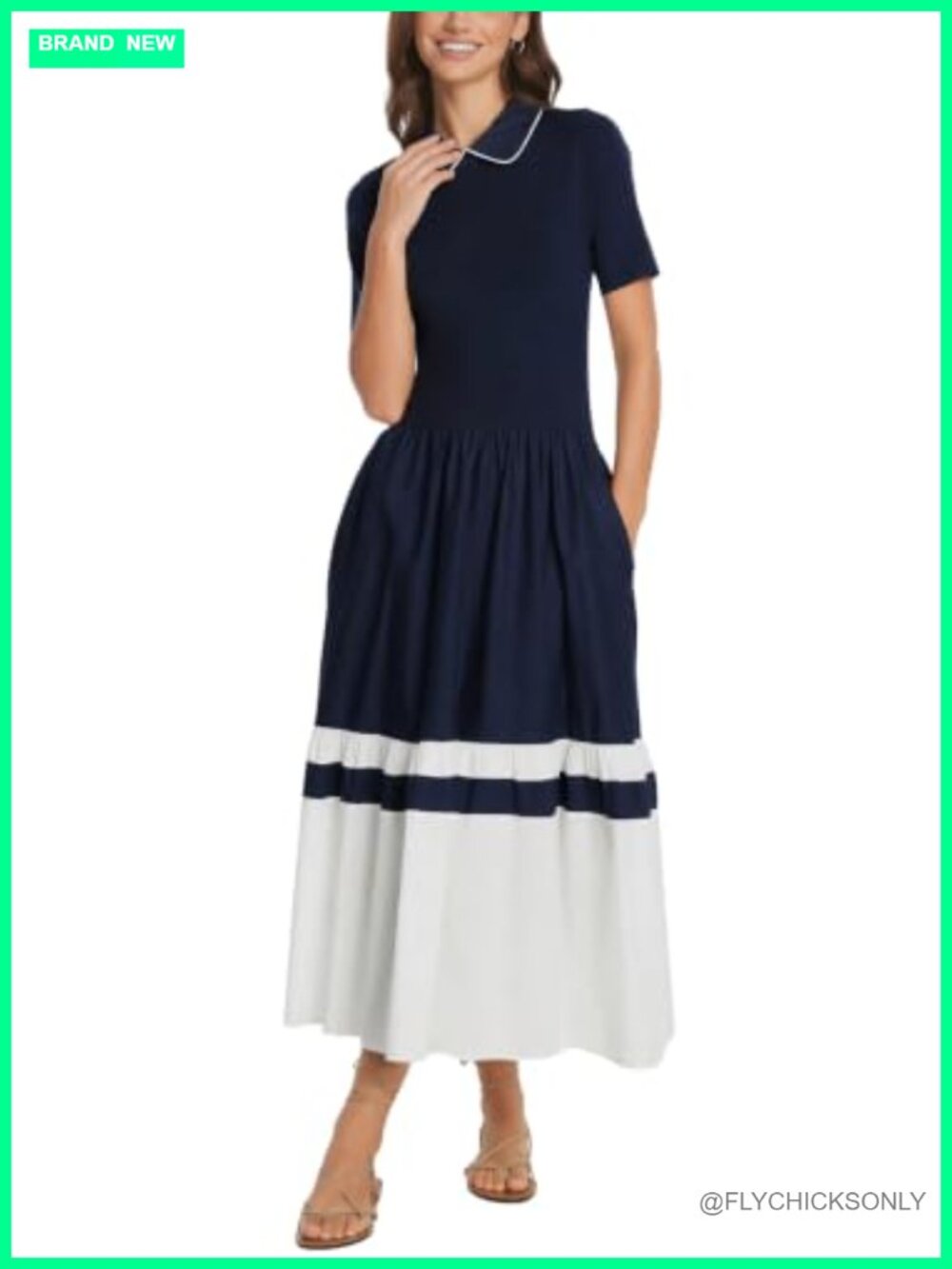 Casual A-Line Midi Sweater Dress Collared Short Sleeve Business Work